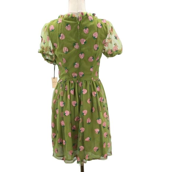 UNIQUE VINTAGE SMAK PARLOUR L green strawberry print mesh glitter dress - Picture 3 of 9